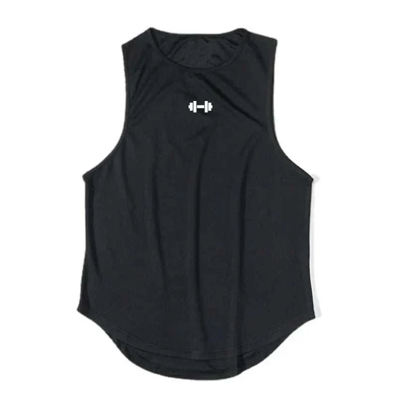 Black quick-drying sports vest with breathable, lightweight fabric and a stylish design.