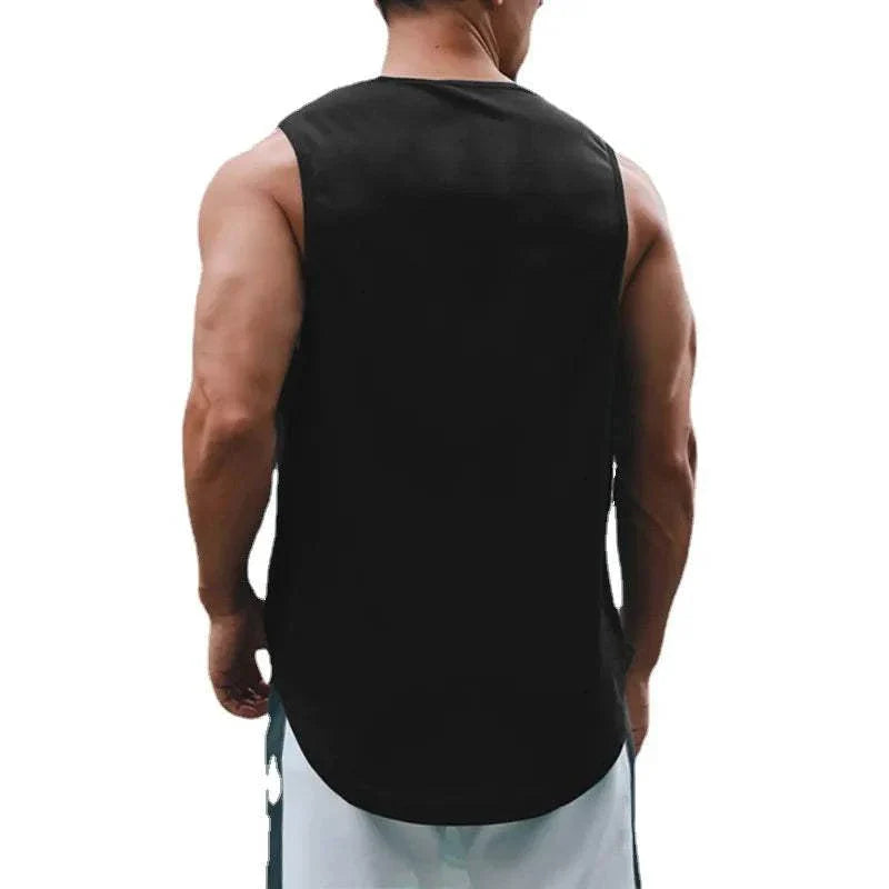Quick-Drying Sports Vest, black, lightweight, breathable, athlete wearing it, back view.