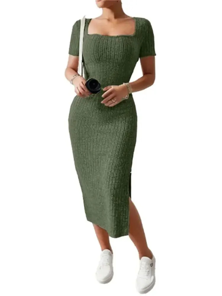 Trendy Square Neck Midi Dress