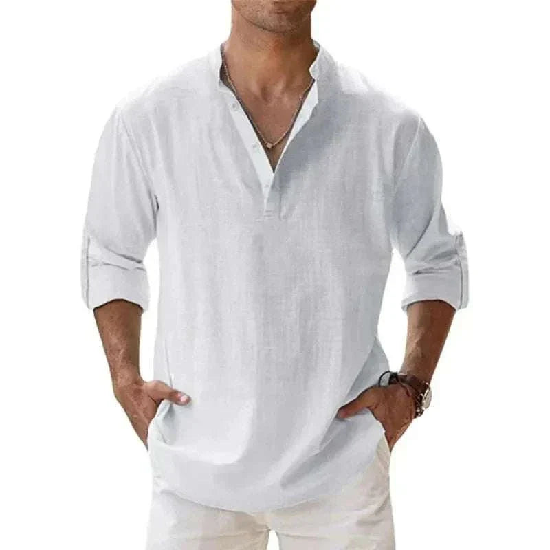 Breathable Cotton Henley shirt with stylish buttoned neckline, perfect for comfort and style.