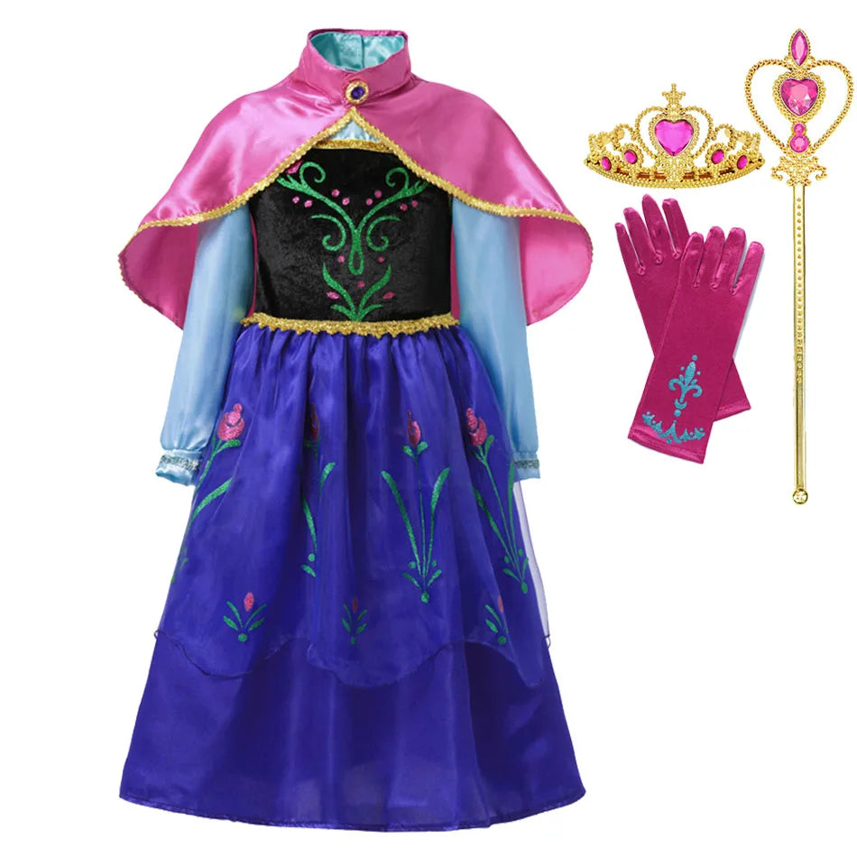 Toddler Princess Party Costume with sparkly dress, crown, gloves, and scepter set.
