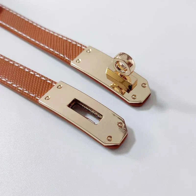 Luxury Corset Belt with gold clasp and intricate stitching details.