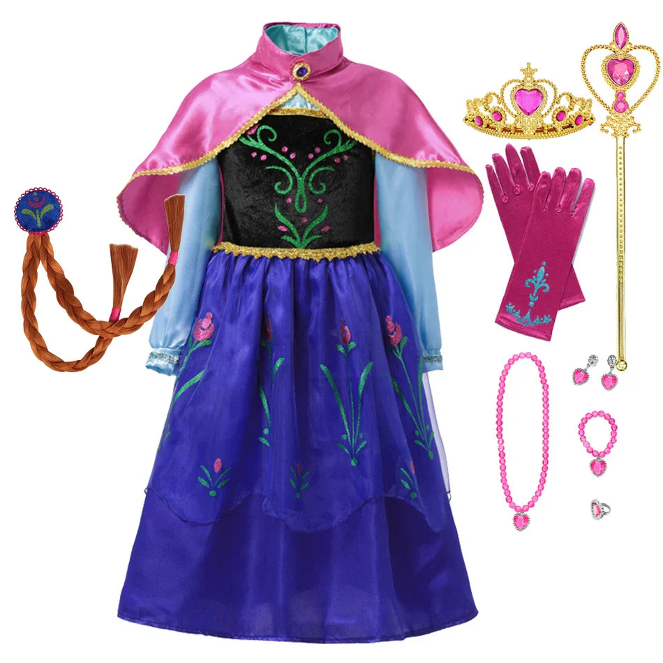 Toddler princess party costume set with sparkly dress, crown, gloves, and accessories.
