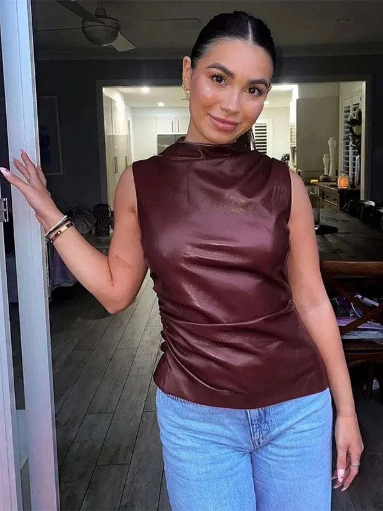 High Collar Streetwear Top with sleek design in premium fabric, styled for a casual look.