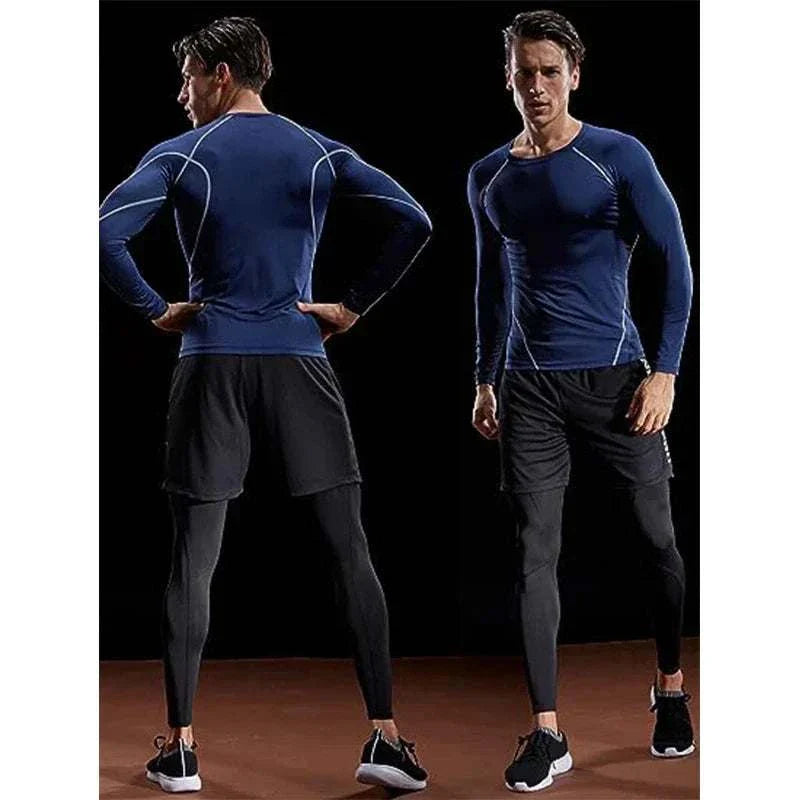 Men wearing Athletic Running Shirt in navy blue, showcasing lightweight, moisture-wicking design for performance and comfort.