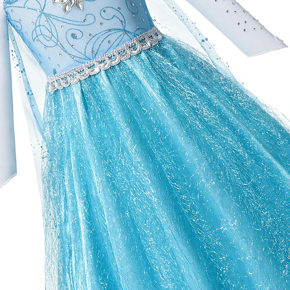 Toddler Princess Party Costume with sparkly blue dress and glittering details.