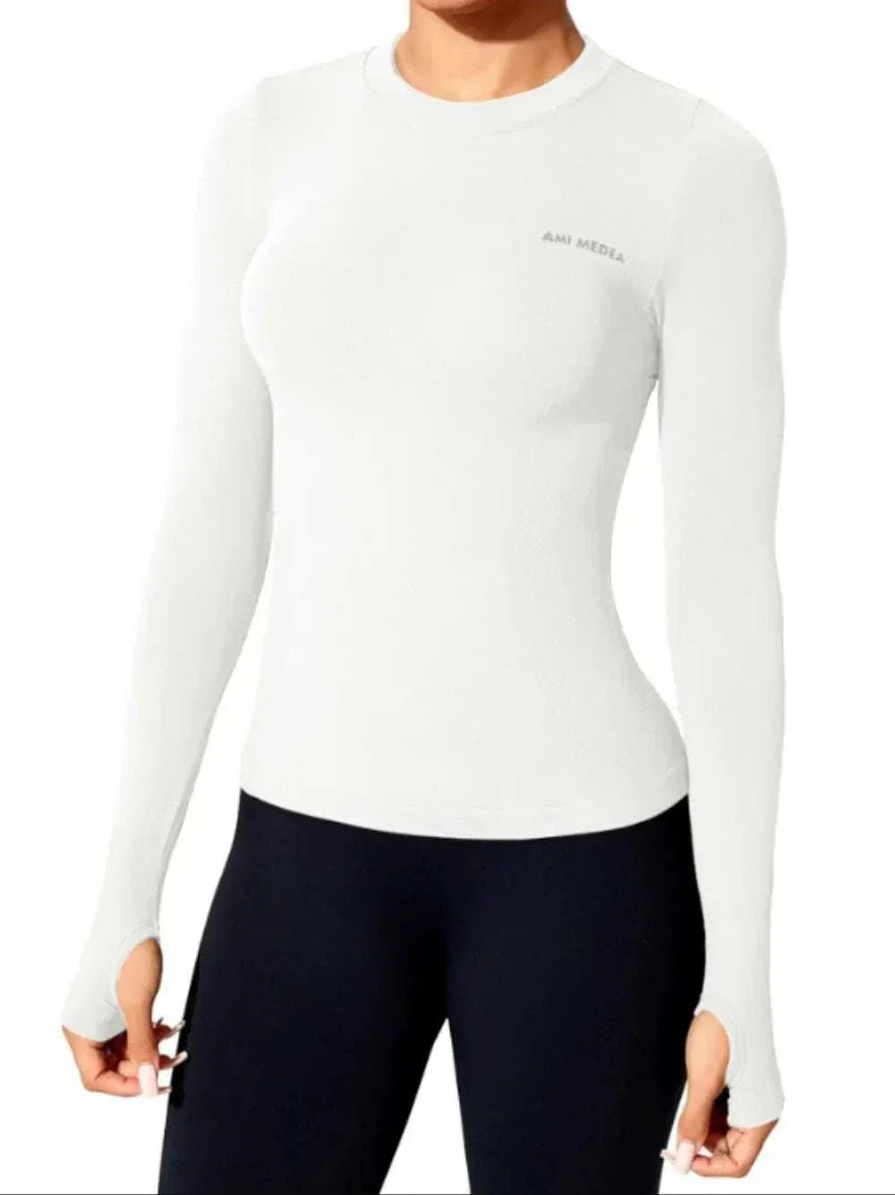 Seamless long sleeve workout shirt, comfortable, flexible, moisture-wicking, lightweight, durable.