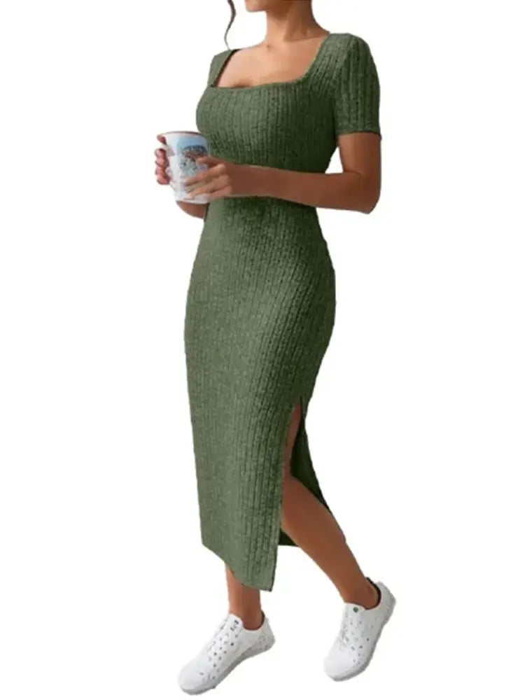 Trendy Square Neck Midi Dress