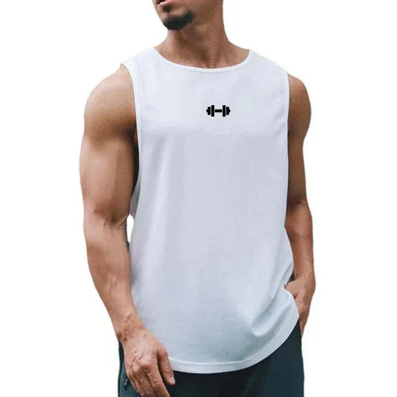 White quick-drying sports vest for men, featuring a sleeveless design and breathable fabric.