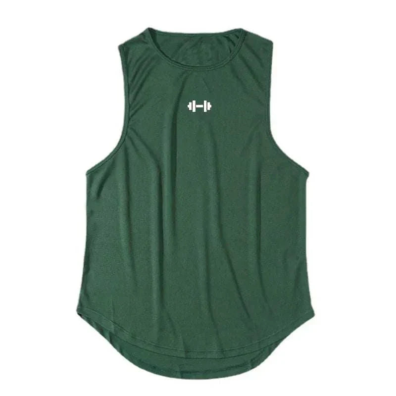 Green quick-drying sports vest with moisture-wicking fabric and breathable design.