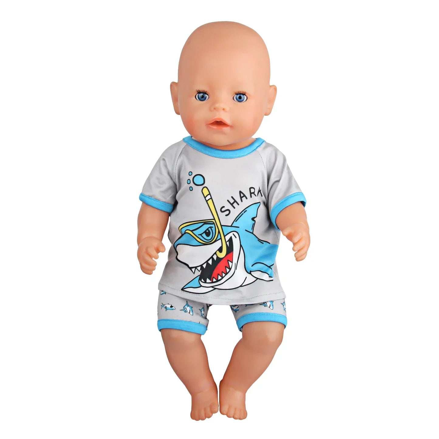 Soft Doll Pajama Set featuring a shark design on a cute doll.