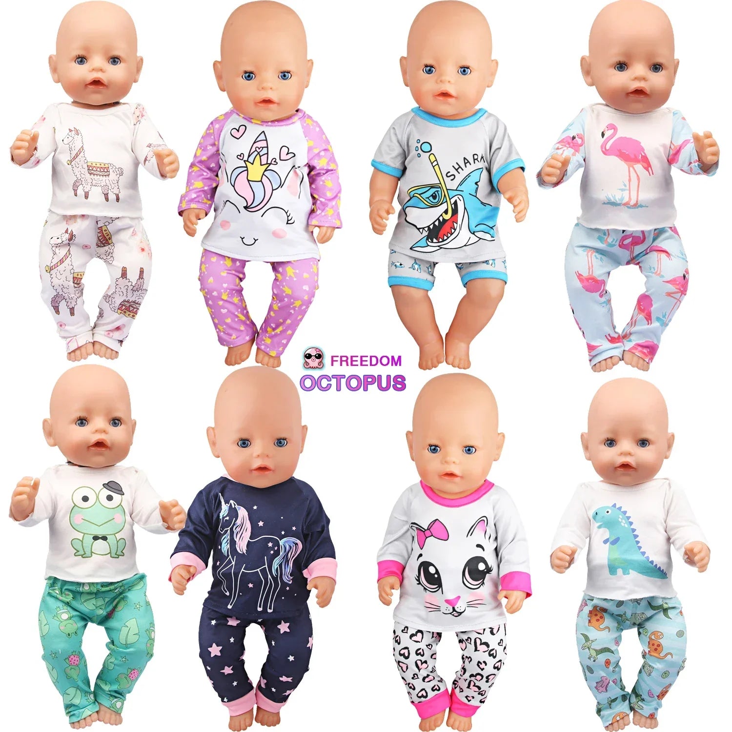 Soft Doll Pajama Set for dolls with colorful, playful designs.