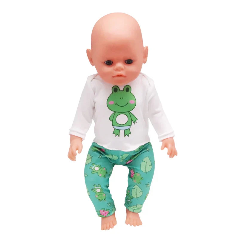 Soft Doll Pajama Set with cute frog design, breathable fabric, perfect for comfort and style.