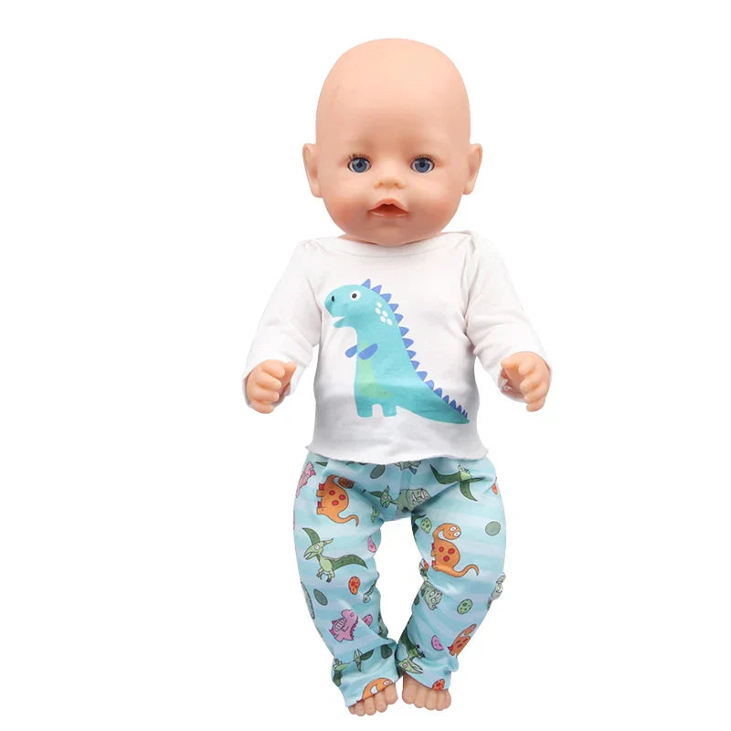 Soft Doll Pajama Set featuring dinosaur print for dolls.