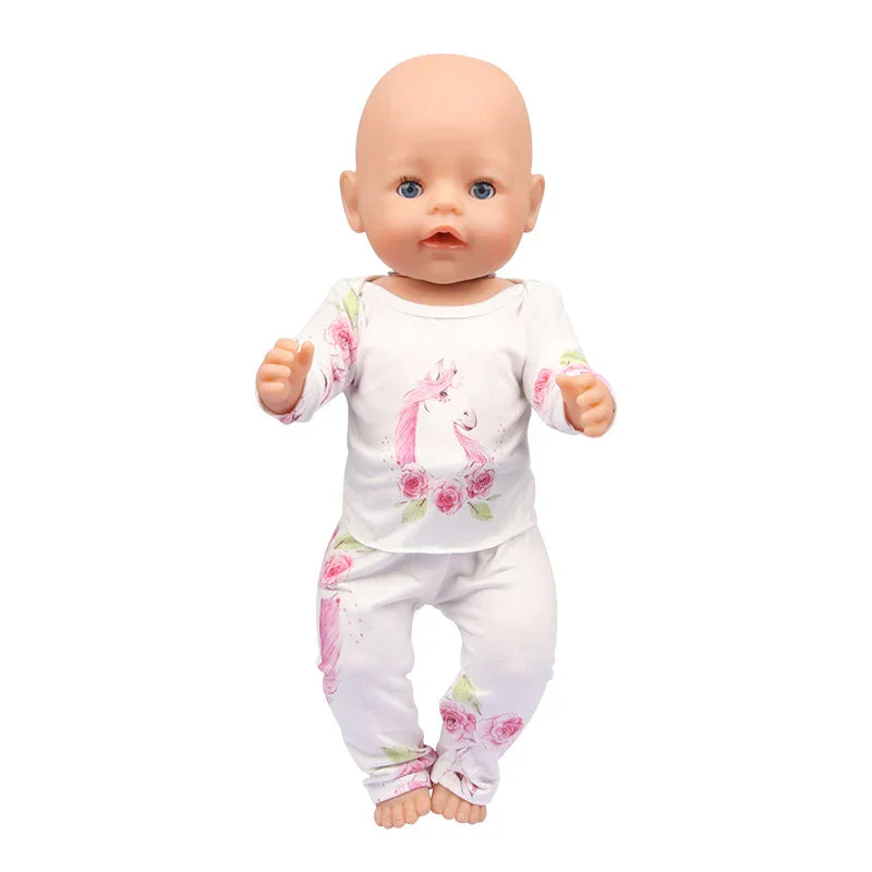 Soft doll wearing a white pajama set with pink floral design, emphasizing comfort and cuteness.