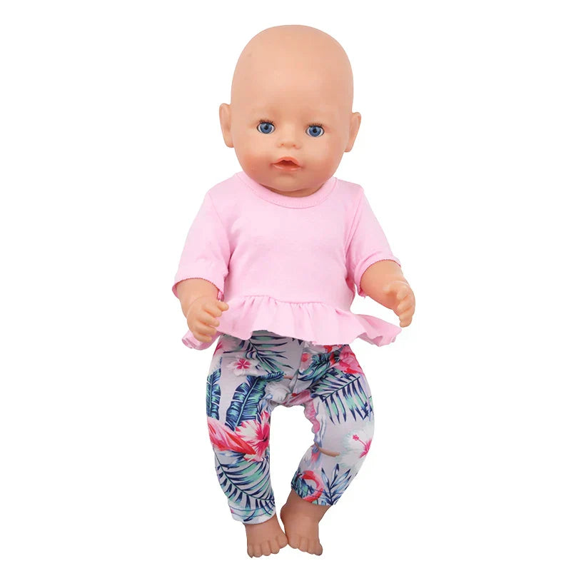 Soft Doll Pajama Set featuring a cute doll with a pink top and floral pants.