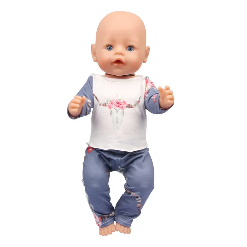 Soft Doll Pajama Set with cute design on a doll.
