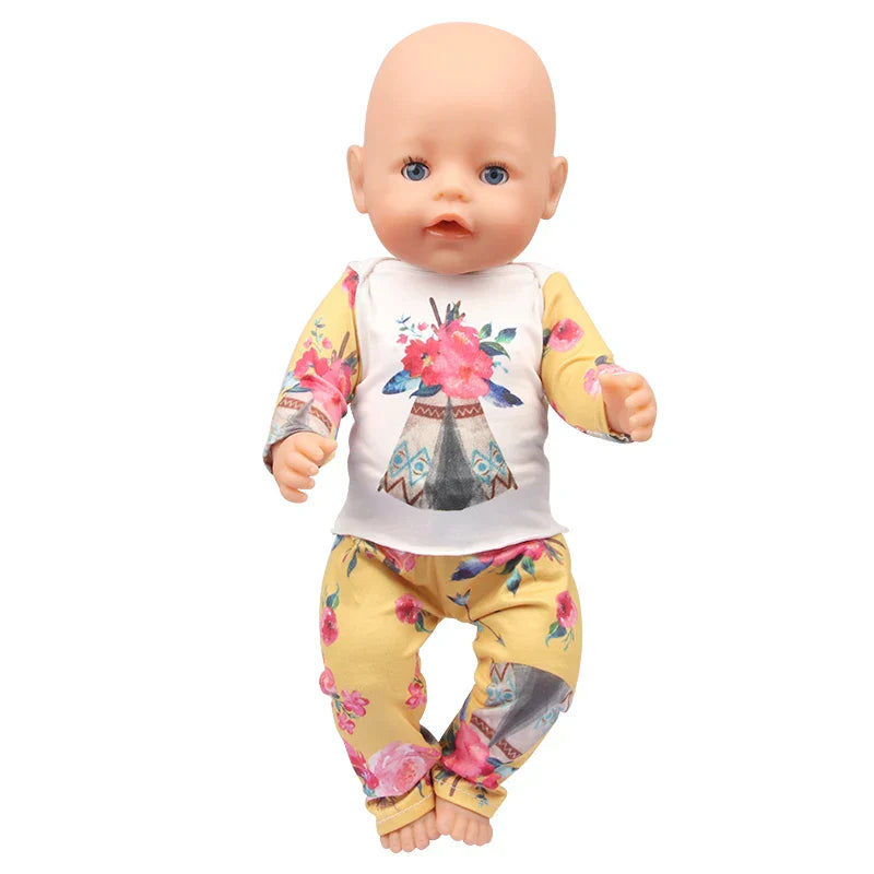 Soft Doll Pajama Set with floral design on doll, showcasing comfort and style.