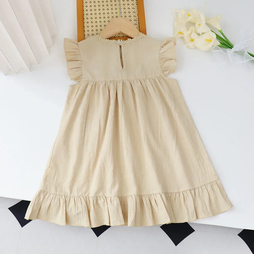 Girls' Embroidered Ruffle Dress