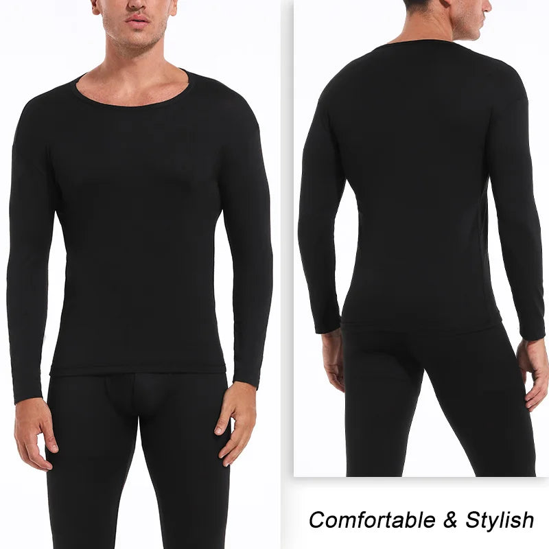 Versatile Sports Base Layer for athletes, black, front and back view, long-sleeve design.