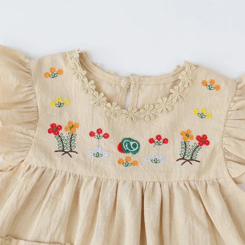Girls' Embroidered Ruffle Dress