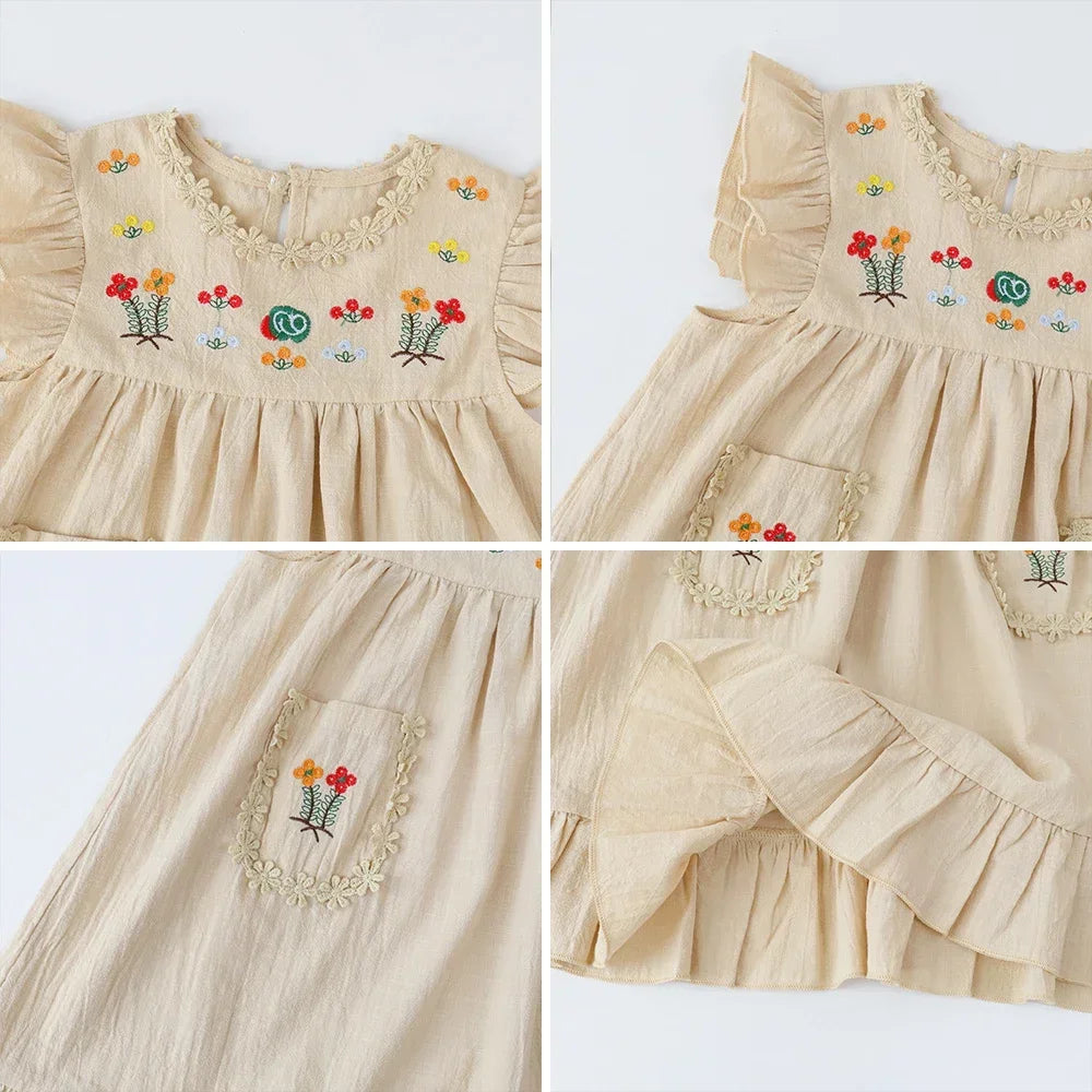 Girls' Embroidered Ruffle Dress
