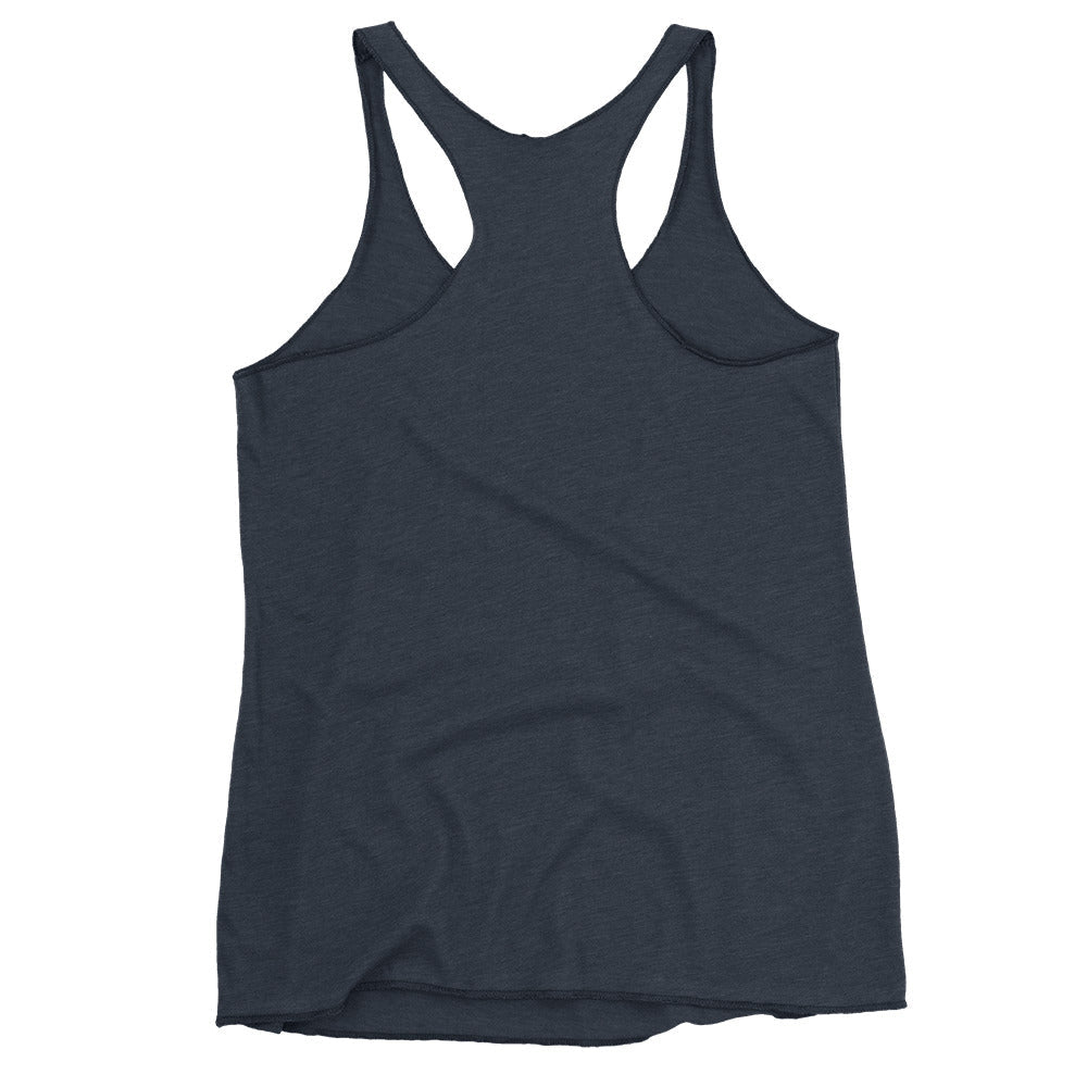 Stronger Every Rep Women's Racerback tank in charcoal gray, with a soft heathered fabric, wide straps, and a curved hem.