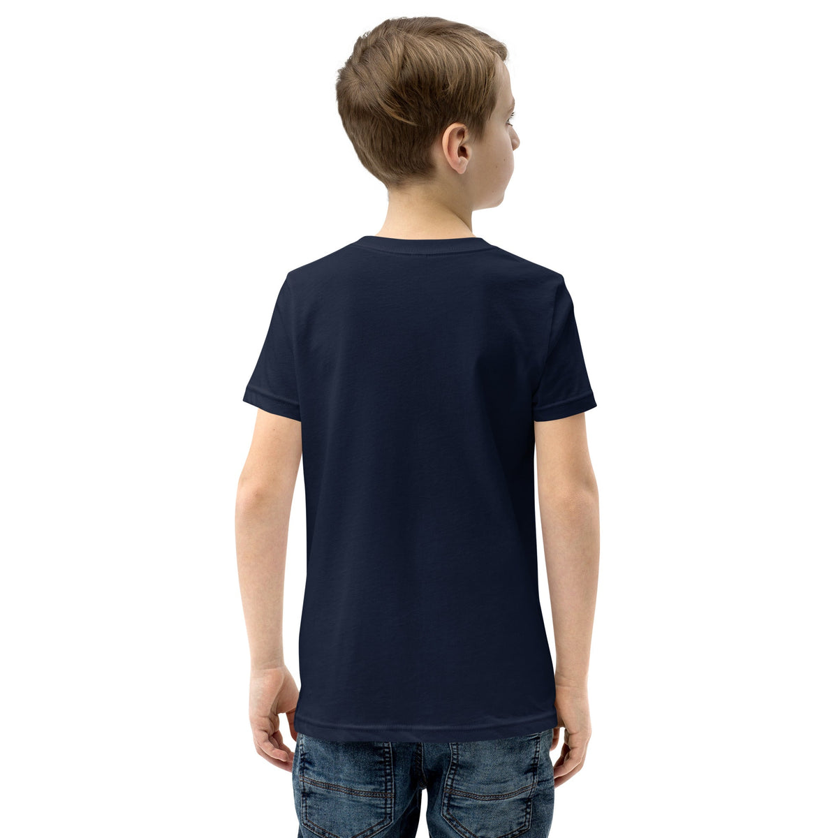 Little Champ Kids T-Shirt in solid navy cotton, shown from the back with a relaxed fit and short sleeves.